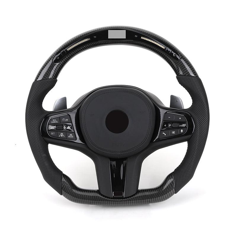 Half Perforated Leather Carbon LED Steering Wheel for BMW G12 G20 G30 G32 G80 G81 M4 F82 G82 M5 F90 X3M F87 X5m F85 M4 F82 M340i - YunLexus
