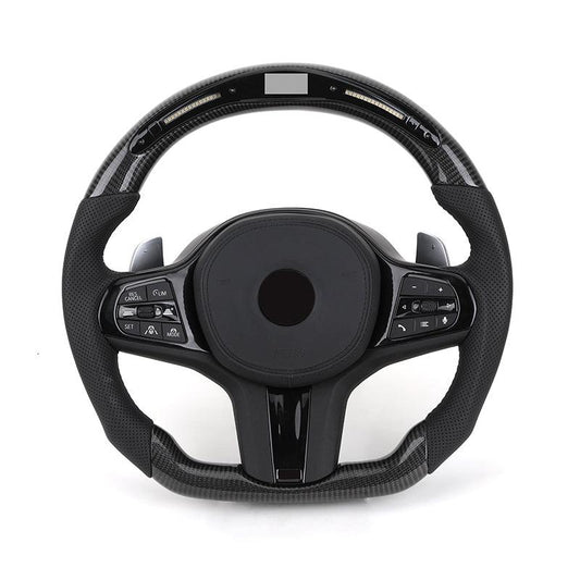 Half Perforated Leather Carbon LED Steering Wheel for BMW G12 G20 G30 G32 G80 G81 M4 F82 G82 M5 F90 X3M F87 X5m F85 M4 F82 M340i - YunLexus