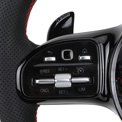 Half Perforated Leather Carbon LED Steering Wheel for Mercedes Benz W213 W205 206 W222 GLC X253 C253 CLA W117 CLA45 S63 C63 AMG - YunLexus Custom Custom Steering Wheels for Mercedes