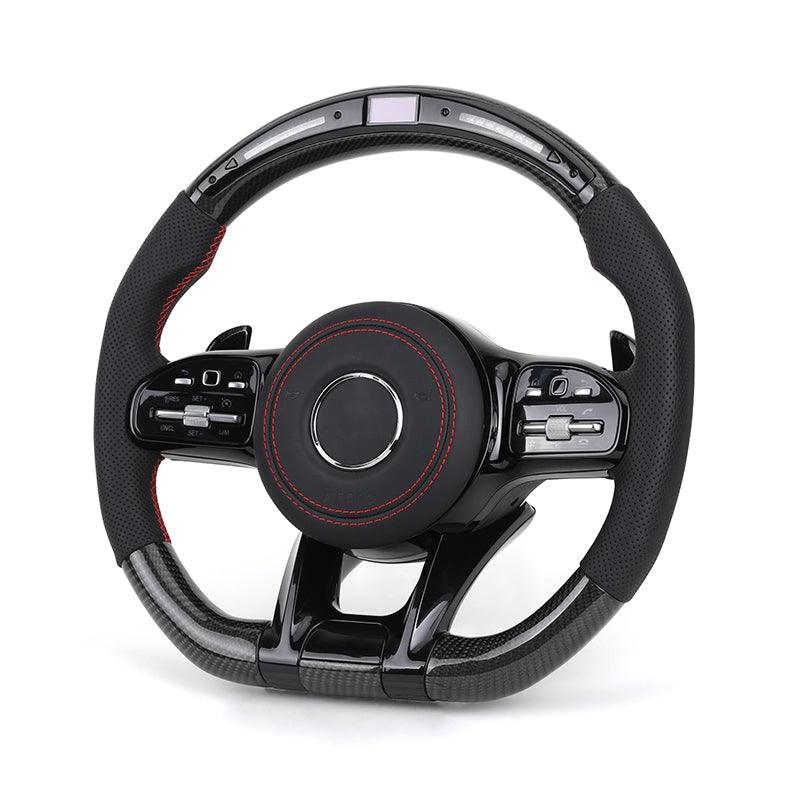 Half Perforated Leather Carbon LED Steering Wheel for Mercedes Benz W213 W205 206 W222 GLC X253 C253 CLA W117 CLA45 S63 C63 AMG - YunLexus Custom Custom Steering Wheels for Mercedes