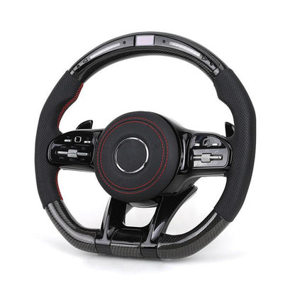 Half Perforated Leather Carbon LED Steering Wheel for Mercedes Benz W213 W205 206 W222 GLC X253 C253 CLA W117 CLA45 S63 C63 AMG - YunLexus Custom Custom Steering Wheels for Mercedes
