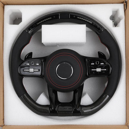 Half Perforated Leather Carbon LED Steering Wheel for Mercedes Benz W213 W205 206 W222 GLC X253 C253 CLA W117 CLA45 S63 C63 AMG - YunLexus Custom Custom Steering Wheels for Mercedes