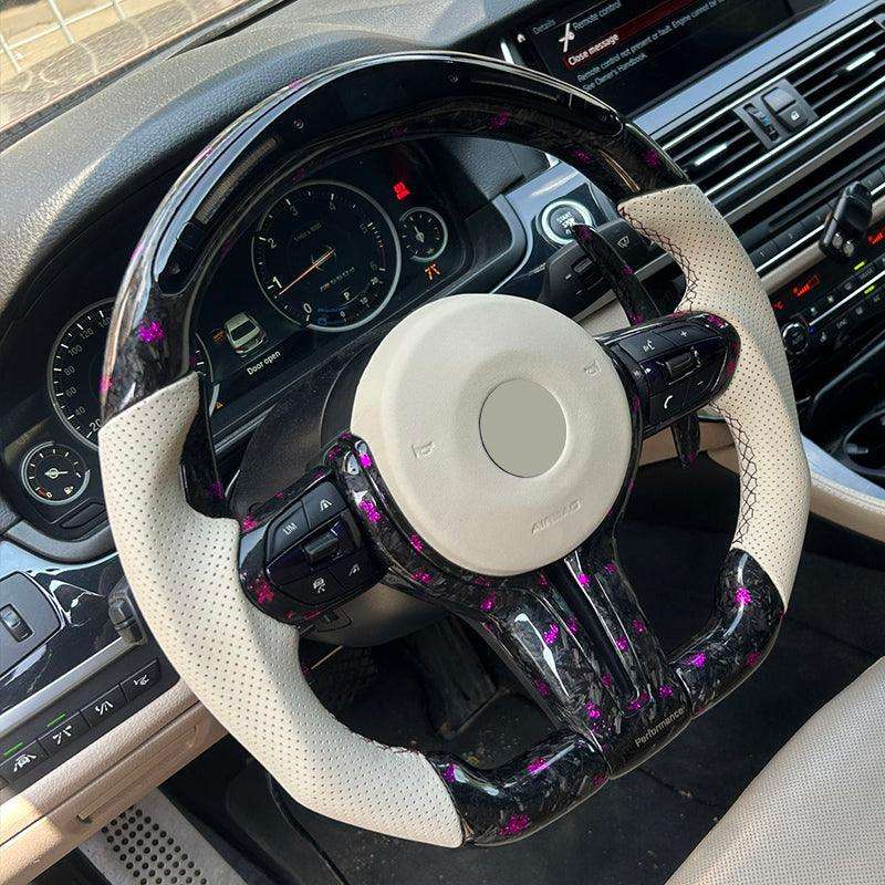 Half Perforated Leather Purple Forged Carbon LED Steering Wheel for BMW F10 F20 F22 F30 F32 M5 F90 F80 M3 M4 F82 M2 F87 Coupe - YunLexus