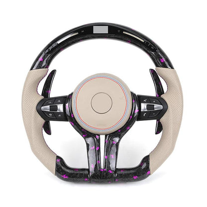 Half Perforated Leather Purple Forged Carbon LED Steering Wheel for BMW F10 F20 F22 F30 F32 M5 F90 F80 M3 M4 F82 M2 F87 Coupe - YunLexus