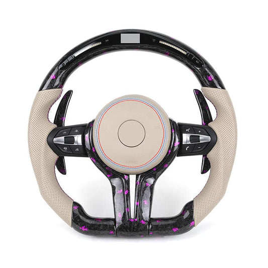 Half Perforated Leather Purple Forged Carbon LED Steering Wheel for BMW F10 F20 F22 F30 F32 M5 F90 F80 M3 M4 F82 M2 F87 Coupe - YunLexus