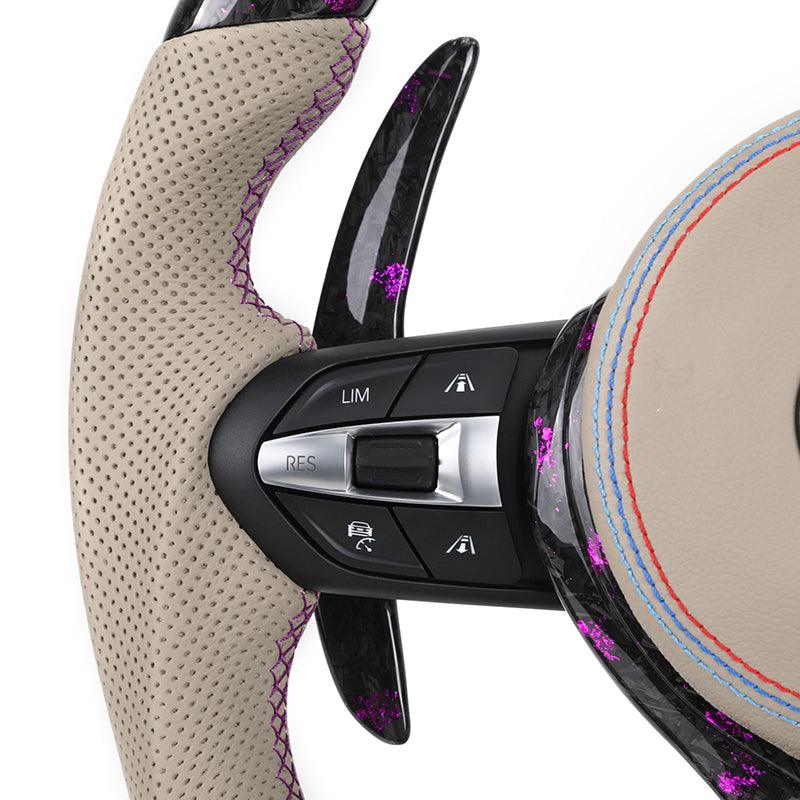 Half Perforated Leather Purple Forged Carbon LED Steering Wheel for BMW F10 F20 F22 F30 F32 M5 F90 F80 M3 M4 F82 M2 F87 Coupe - YunLexus