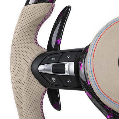 Half Perforated Leather Purple Forged Carbon LED Steering Wheel for BMW F10 F20 F22 F30 F32 M5 F90 F80 M3 M4 F82 M2 F87 Coupe - YunLexus