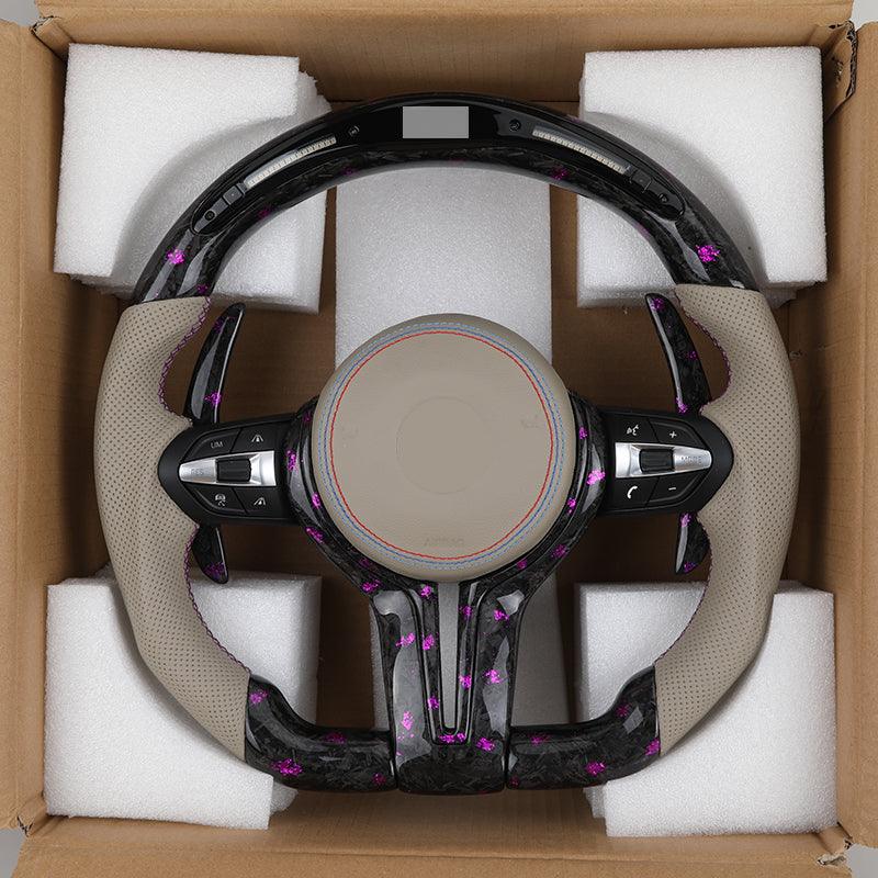 Half Perforated Leather Purple Forged Carbon LED Steering Wheel for BMW F10 F20 F22 F30 F32 M5 F90 F80 M3 M4 F82 M2 F87 Coupe - YunLexus