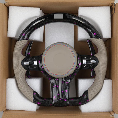 Half Perforated Leather Purple Forged Carbon LED Steering Wheel for BMW F10 F20 F22 F30 F32 M5 F90 F80 M3 M4 F82 M2 F87 Coupe - YunLexus