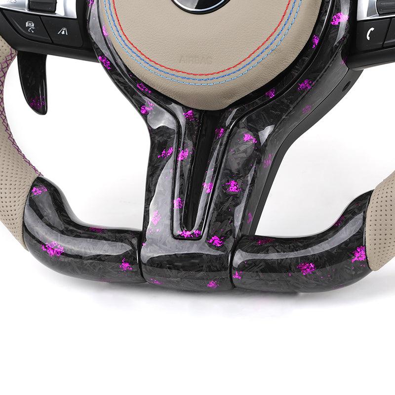 Half Perforated Leather Purple Forged Carbon LED Steering Wheel for BMW F10 F20 F22 F30 F32 M5 F90 F80 M3 M4 F82 M2 F87 Coupe - YunLexus