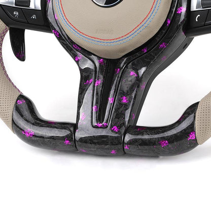 Half Perforated Leather Purple Forged Carbon LED Steering Wheel for BMW F10 F20 F22 F30 F32 M5 F90 F80 M3 M4 F82 M2 F87 Coupe - YunLexus