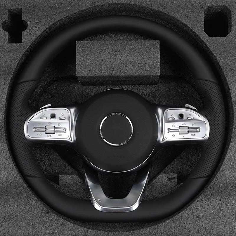 Half Perforated Leather Sport Steering Wheel for Mercedes Benz W205 W211 W212 A207 C207 W213 S213 A238 C238 W463 G63 C190 AMG GT - YunLexus Custom Custom Steering Wheels for Mercedes