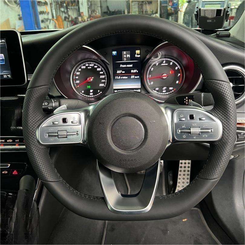 Half Perforated Leather Sport Steering Wheel for Mercedes Benz W205 W211 W212 A207 C207 W213 S213 A238 C238 W463 G63 C190 AMG GT - YunLexus Custom Custom Steering Wheels for Mercedes