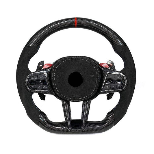 LCI Facelift Half Alcantara Carbon Steering Wheel for BMW 7 Series G11 G12 G70 G20 G30 M2 G87 M3 G80 M4 G82 X3 G01 X5M F95 M340i - YunLexus