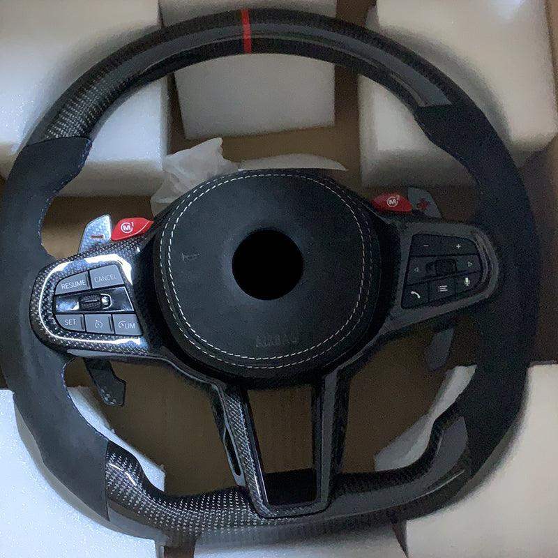 LCI Facelift Half Alcantara Carbon Steering Wheel for BMW 7 Series G11 G12 G70 G20 G30 M2 G87 M3 G80 M4 G82 X3 G01 X5M F95 M340i - YunLexus