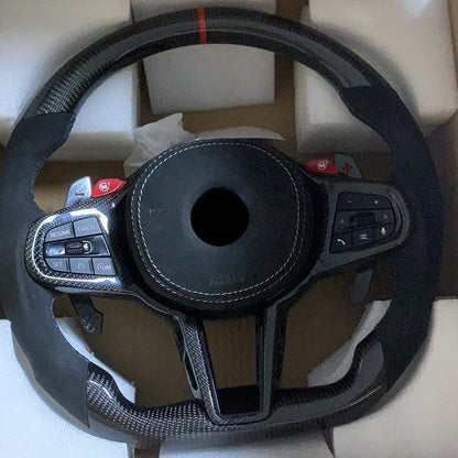 LCI Facelift Half Alcantara Carbon Steering Wheel for BMW 7 Series G11 G12 G70 G20 G30 M2 G87 M3 G80 M4 G82 X3 G01 X5M F95 M340i - YunLexus