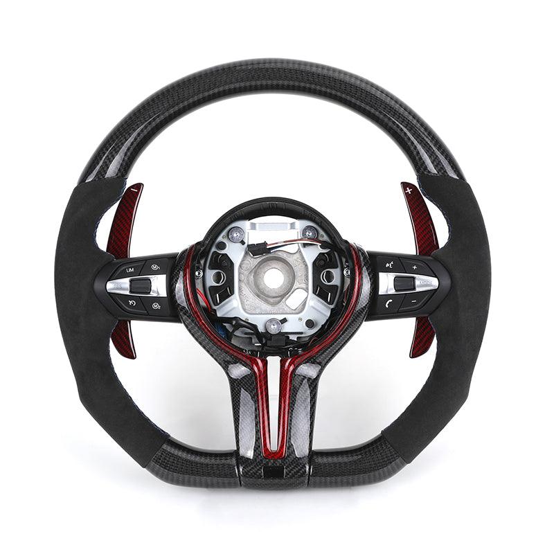 M Sport Carbon Blade Paddle Half Alcantara Leather Steering Wheel for BMW 5 Series F10 M5 F30 E60 E61 F15 F20 M3 F80 F07 E90 F82 - YunLexus