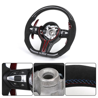 M Sport Carbon Blade Paddle Half Alcantara Leather Steering Wheel for BMW 5 Series F10 M5 F30 E60 E61 F15 F20 M3 F80 F07 E90 F82 - YunLexus