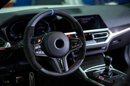 M Sport Carbon Fiber Trim Alcantara Leather Steering Wheel for BMW G20 G05 G06 G30 G38 G12 G15 G22 G8X M3 M4 F90 M5 G80 G82 G83 - YunLexus