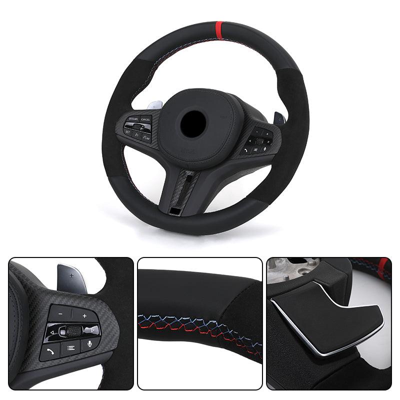 M Sport Carbon Fiber Trim Half Alcantara Leather Steering Wheel for BMW G20 G30 G31 X3 G01 G38 X4 G02 G80 G22 G32 G11 G12 G05 - YunLexus