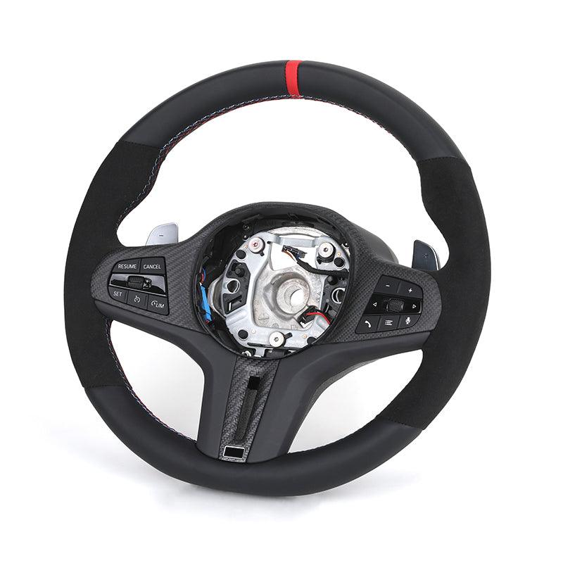 M Sport Carbon Fiber Trim Half Alcantara Leather Steering Wheel for BMW G20 G30 G31 X3 G01 G38 X4 G02 G80 G22 G32 G11 G12 G05 - YunLexus