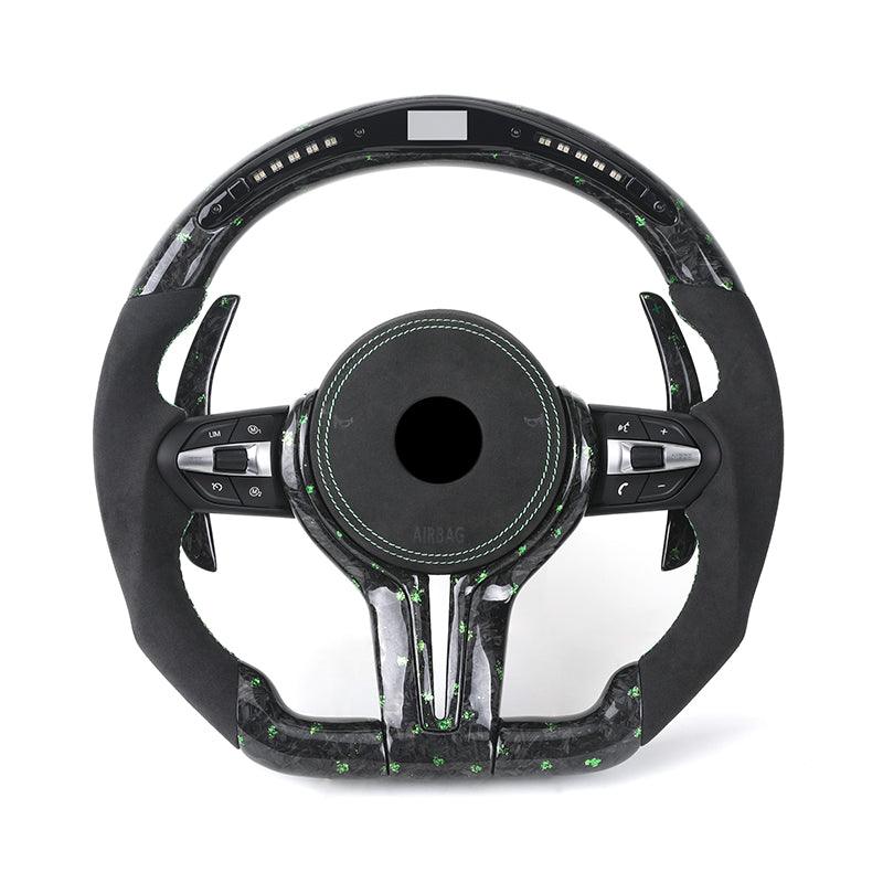 M Sport Green Half Alcantara Forged Carbon Fiber LED Steering Wheel for BMW F80 M3 F20 F32 E88 M4 F82 F01 F10 F30 F31 X5 E70 F15 - YunLexus