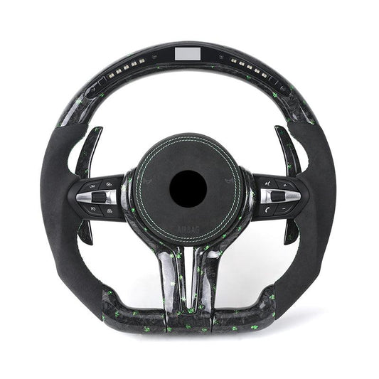 M Sport Green Half Alcantara Forged Carbon Fiber LED Steering Wheel for BMW F80 M3 F20 F32 E88 M4 F82 F01 F10 F30 F31 X5 E70 F15 - YunLexus