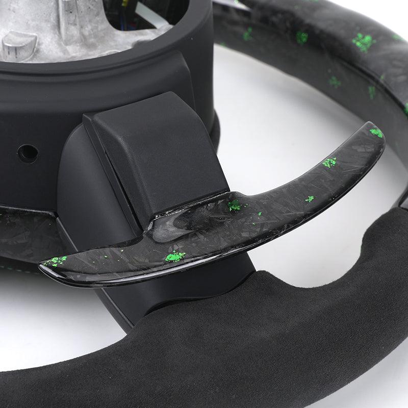 M Sport Green Half Alcantara Forged Carbon Fiber LED Steering Wheel for BMW F80 M3 F20 F32 E88 M4 F82 F01 F10 F30 F31 X5 E70 F15 - YunLexus
