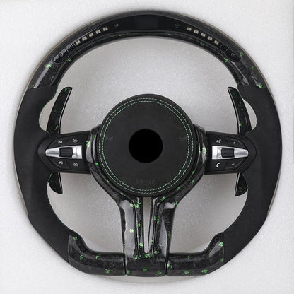 M Sport Green Half Alcantara Forged Carbon Fiber LED Steering Wheel for BMW F80 M3 F20 F32 E88 M4 F82 F01 F10 F30 F31 X5 E70 F15 - YunLexus