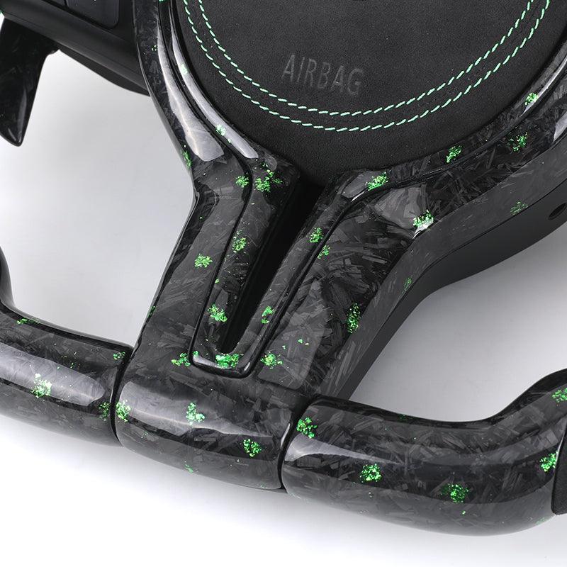 M Sport Green Half Alcantara Forged Carbon Fiber LED Steering Wheel for BMW F80 M3 F20 F32 E88 M4 F82 F01 F10 F30 F31 X5 E70 F15 - YunLexus