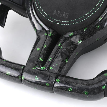 M Sport Green Half Alcantara Forged Carbon Fiber LED Steering Wheel for BMW F80 M3 F20 F32 E88 M4 F82 F01 F10 F30 F31 X5 E70 F15 - YunLexus