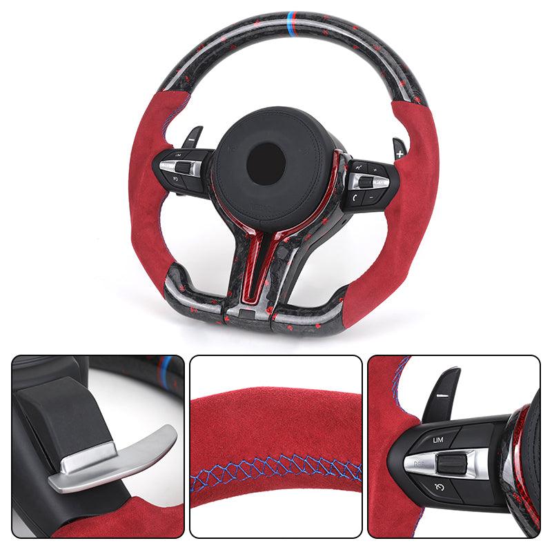 M Sport Red Color Half Alcantara Forged Carbon Steering Wheel for BMW 1 Series F40 E60 F10 M5 F11 F30 M4 F82 X3M F97 F90 F80 - YunLexus