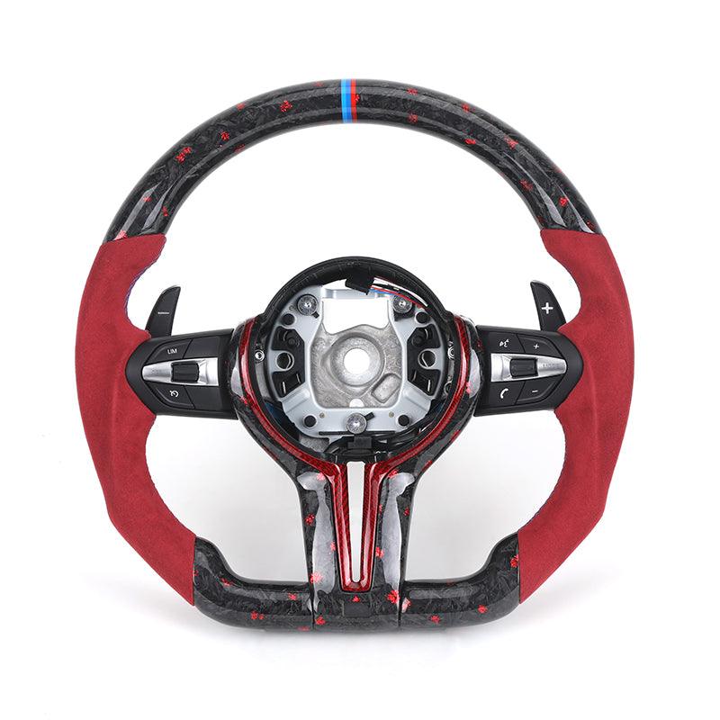 M Sport Red Color Half Alcantara Forged Carbon Steering Wheel for BMW 1 Series F40 E60 F10 M5 F11 F30 M4 F82 X3M F97 F90 F80 - YunLexus
