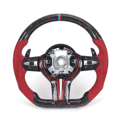 M Sport Red Color Half Alcantara Forged Carbon Steering Wheel for BMW 1 Series F40 E60 F10 M5 F11 F30 M4 F82 X3M F97 F90 F80 - YunLexus