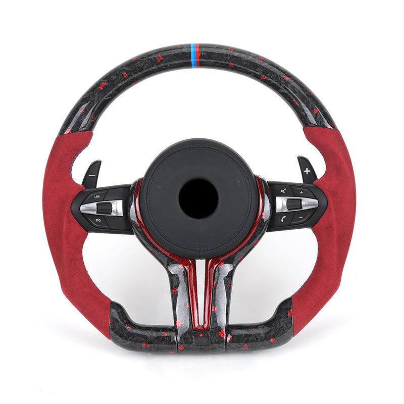 M Sport Red Color Half Alcantara Forged Carbon Steering Wheel for BMW 1 Series F40 E60 F10 M5 F11 F30 M4 F82 X3M F97 F90 F80 - YunLexus