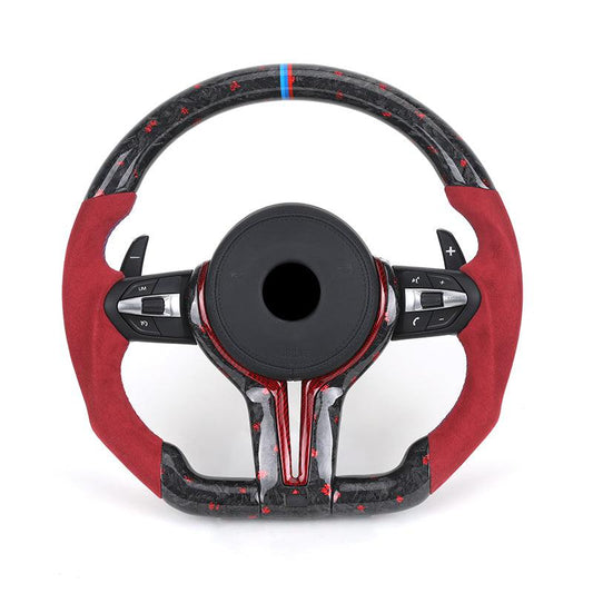 M Sport Red Color Half Alcantara Forged Carbon Steering Wheel for BMW 1 Series F40 E60 F10 M5 F11 F30 M4 F82 X3M F97 F90 F80 - YunLexus