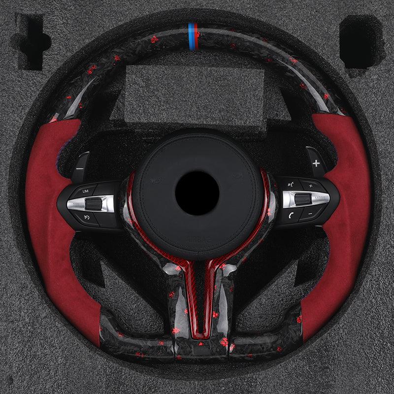M Sport Red Color Half Alcantara Forged Carbon Steering Wheel for BMW 1 Series F40 E60 F10 M5 F11 F30 M4 F82 X3M F97 F90 F80 - YunLexus