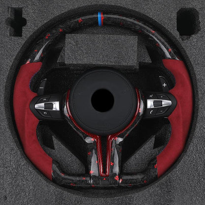 M Sport Red Color Half Alcantara Forged Carbon Steering Wheel for BMW 1 Series F40 E60 F10 M5 F11 F30 M4 F82 X3M F97 F90 F80 - YunLexus