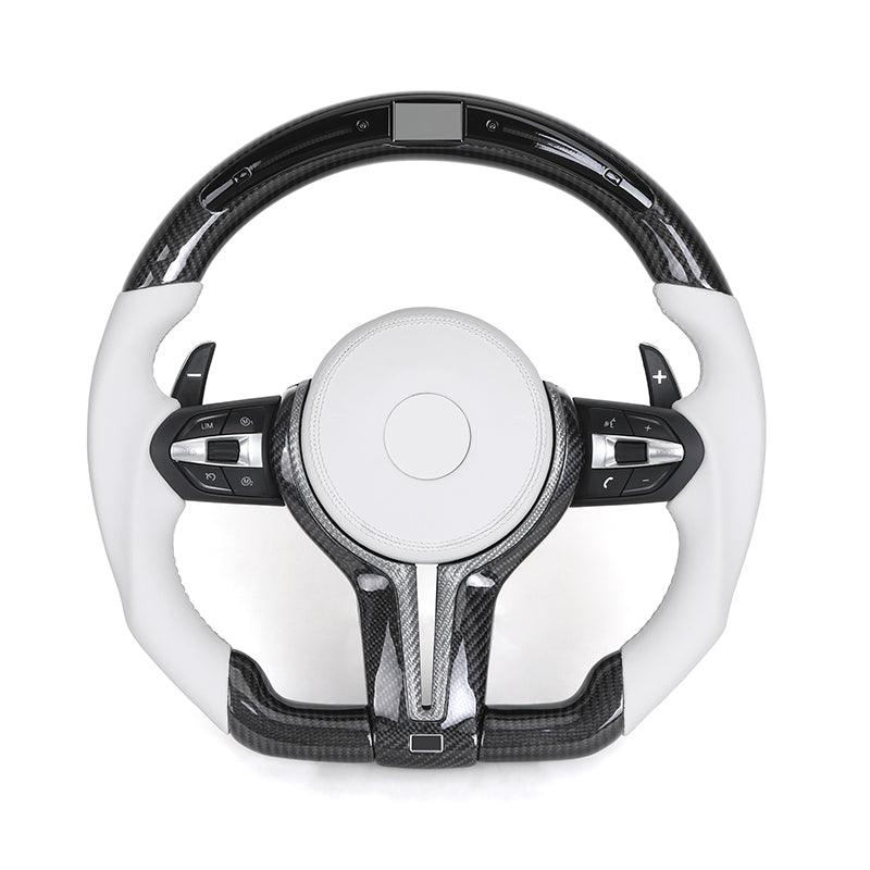 M Sport White Leather Carbon Fiber LED Steering Wheel for BMW F10 F20 F22 F30 F80 F82 F87 M5 F90 X5 F15 X5M F95 X6M F96 E90 E93 - YunLexus