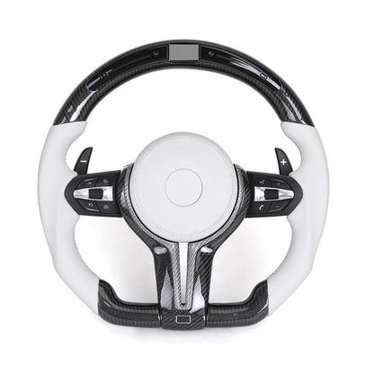 M Sport White Leather Carbon Fiber LED Steering Wheel for BMW F10 F20 F22 F30 F80 F82 F87 M5 F90 X5 F15 X5M F95 X6M F96 E90 E93 - YunLexus