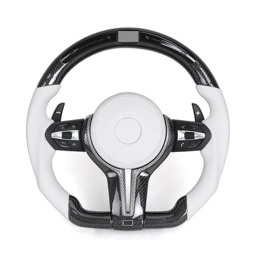 M Sport White Leather Carbon Fiber LED Steering Wheel for BMW F10 F20 F22 F30 F80 F82 F87 M5 F90 X5 F15 X5M F95 X6M F96 E90 E93 - YunLexus