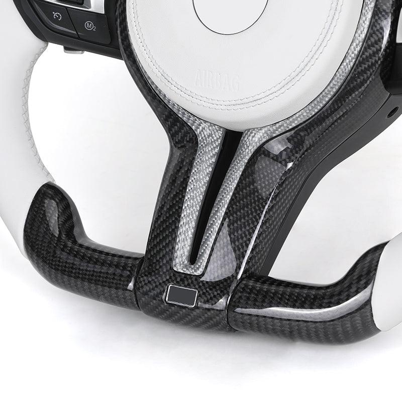 M Sport White Leather Carbon Fiber LED Steering Wheel for BMW F10 F20 F22 F30 F80 F82 F87 M5 F90 X5 F15 X5M F95 X6M F96 E90 E93 - YunLexus