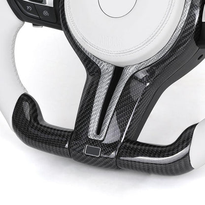 M Sport White Leather Carbon Fiber LED Steering Wheel for BMW F10 F20 F22 F30 F80 F82 F87 M5 F90 X5 F15 X5M F95 X6M F96 E90 E93 - YunLexus