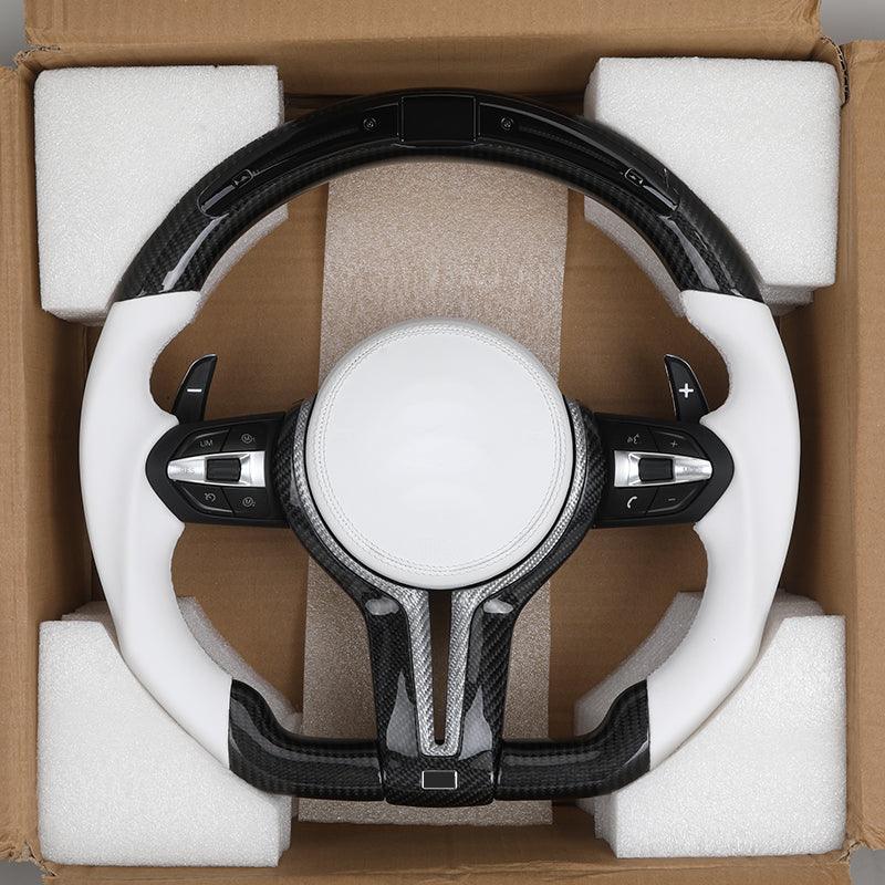 M Sport White Leather Carbon Fiber LED Steering Wheel for BMW F10 F20 F22 F30 F80 F82 F87 M5 F90 X5 F15 X5M F95 X6M F96 E90 E93 - YunLexus