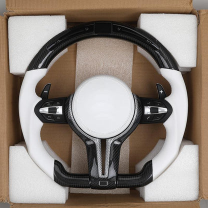 M Sport White Leather Carbon Fiber LED Steering Wheel for BMW F10 F20 F22 F30 F80 F82 F87 M5 F90 X5 F15 X5M F95 X6M F96 E90 E93 - YunLexus