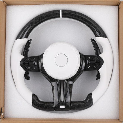 M Sport White Leather Forged Carbon Fiber Steering Wheel for BMW F10 F11 F30 F34 F36 F80 M3 F82 M4 F90 M5 E90 X5 E70 X6 E71 E60 - YunLexus