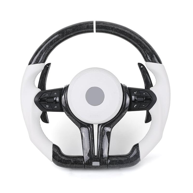 M Sport White Leather Forged Carbon Fiber Steering Wheel for BMW F10 F11 F30 F34 F36 F80 M3 F82 M4 F90 M5 E90 X5 E70 X6 E71 E60 - YunLexus