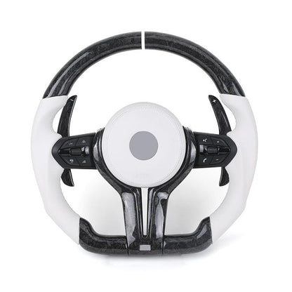 M Sport White Leather Forged Carbon Fiber Steering Wheel for BMW F10 F11 F30 F34 F36 F80 M3 F82 M4 F90 M5 E90 X5 E70 X6 E71 E60 - YunLexus