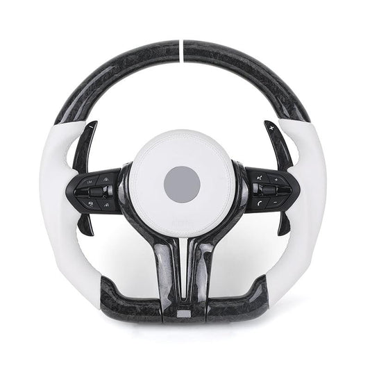 M Sport White Leather Forged Carbon Fiber Steering Wheel for BMW F10 F11 F30 F34 F36 F80 M3 F82 M4 F90 M5 E90 X5 E70 X6 E71 E60 - YunLexus