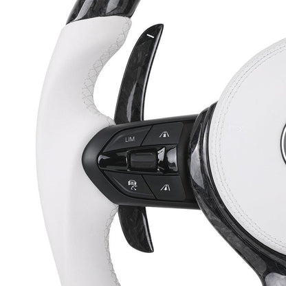 M Sport White Leather Forged Carbon Fiber Steering Wheel for BMW F10 F11 F30 F34 F36 F80 M3 F82 M4 F90 M5 E90 X5 E70 X6 E71 E60 - YunLexus